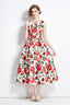 Sleeveless Form Fitting Floral A Line Dress