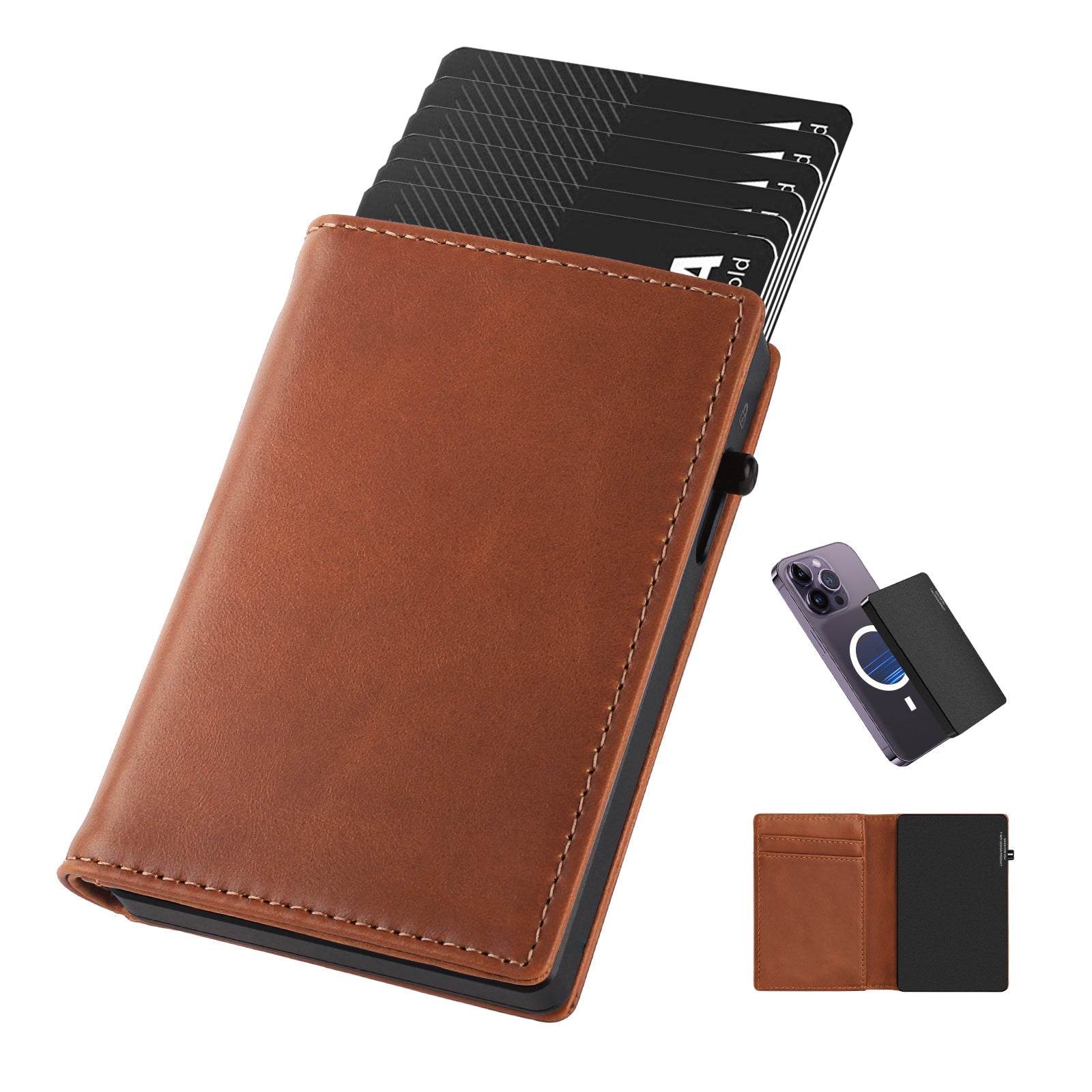 TOYFID Aluminum Alloy Wallet With Genuine Leather Cover Men's Billfolds Main image
