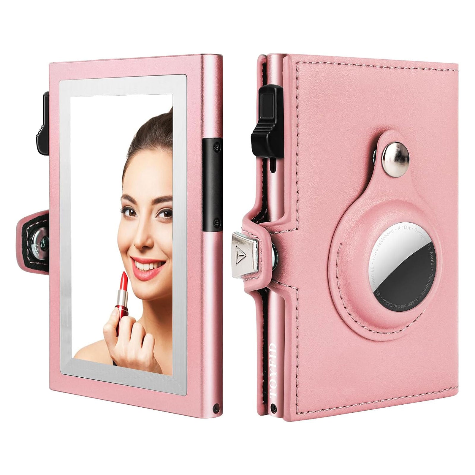 Women Wallet for Airtag, Small Pretty Wallet with Mirror for Women,Pop Up Wallet Compatible with Airtag, Tri-fold Genuine Leather Wallet Women with Mirror Secondary image