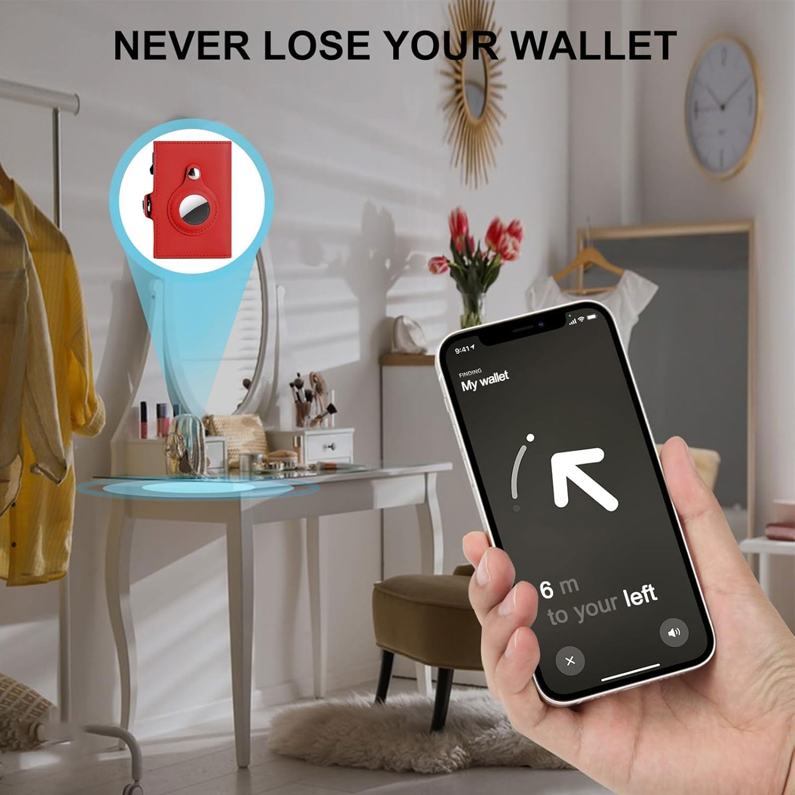 Women Wallet for Airtag, Small Pretty Wallet with Mirror for Women,Pop Up Wallet Compatible with Airtag, Tri-fold Genuine Leather Wallet Women with Mirror Main image