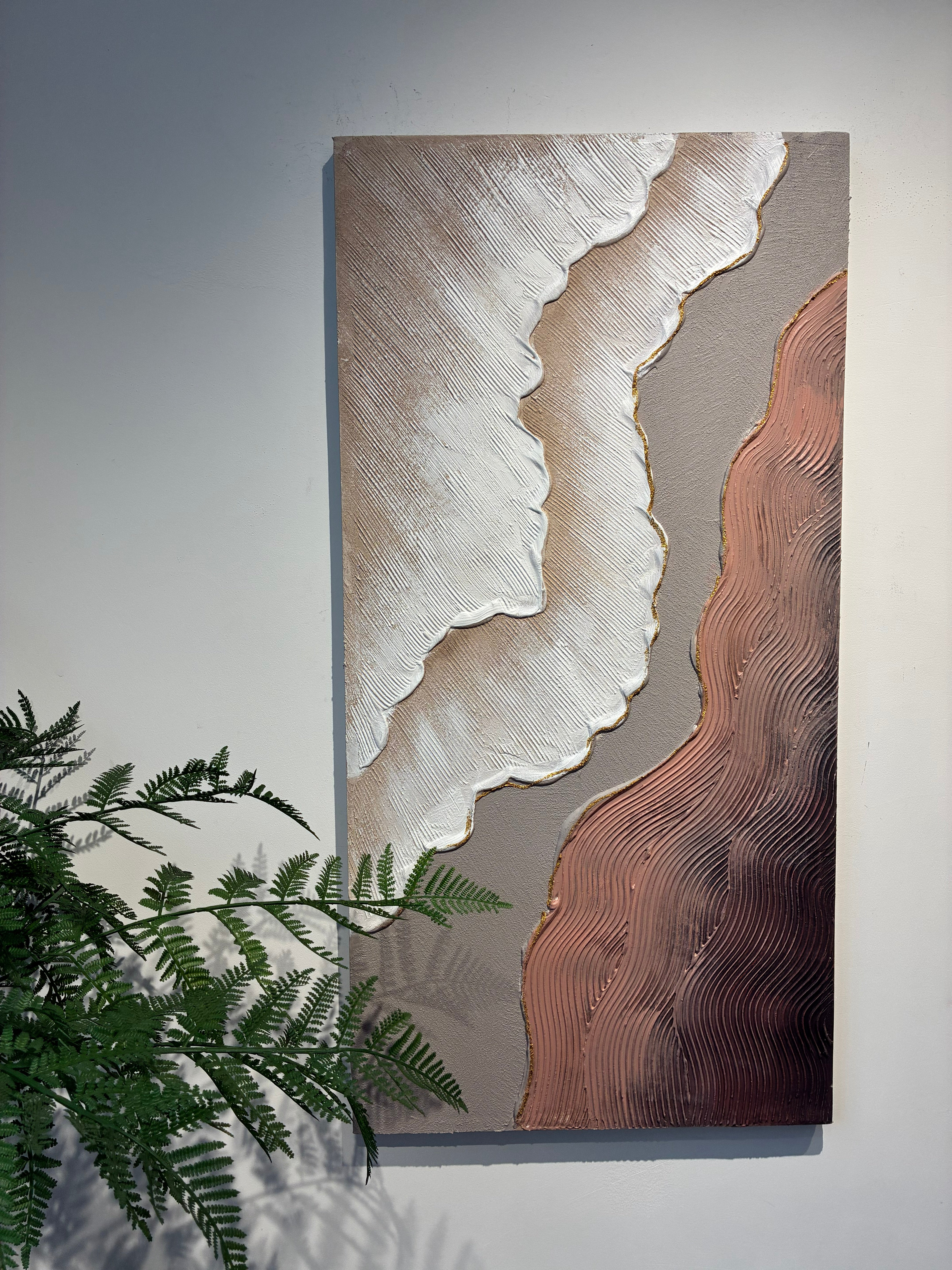 20x40 Set of 2 Abstract Wall Art, Neutral Antique White & Beige Brown Textured Canvas Painting with Gold Accents, Modern Decor for Living Room Bedroom, Ready to Hang Secondary image