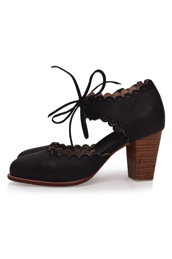 Dance Queen Scalloped Leather Heels
