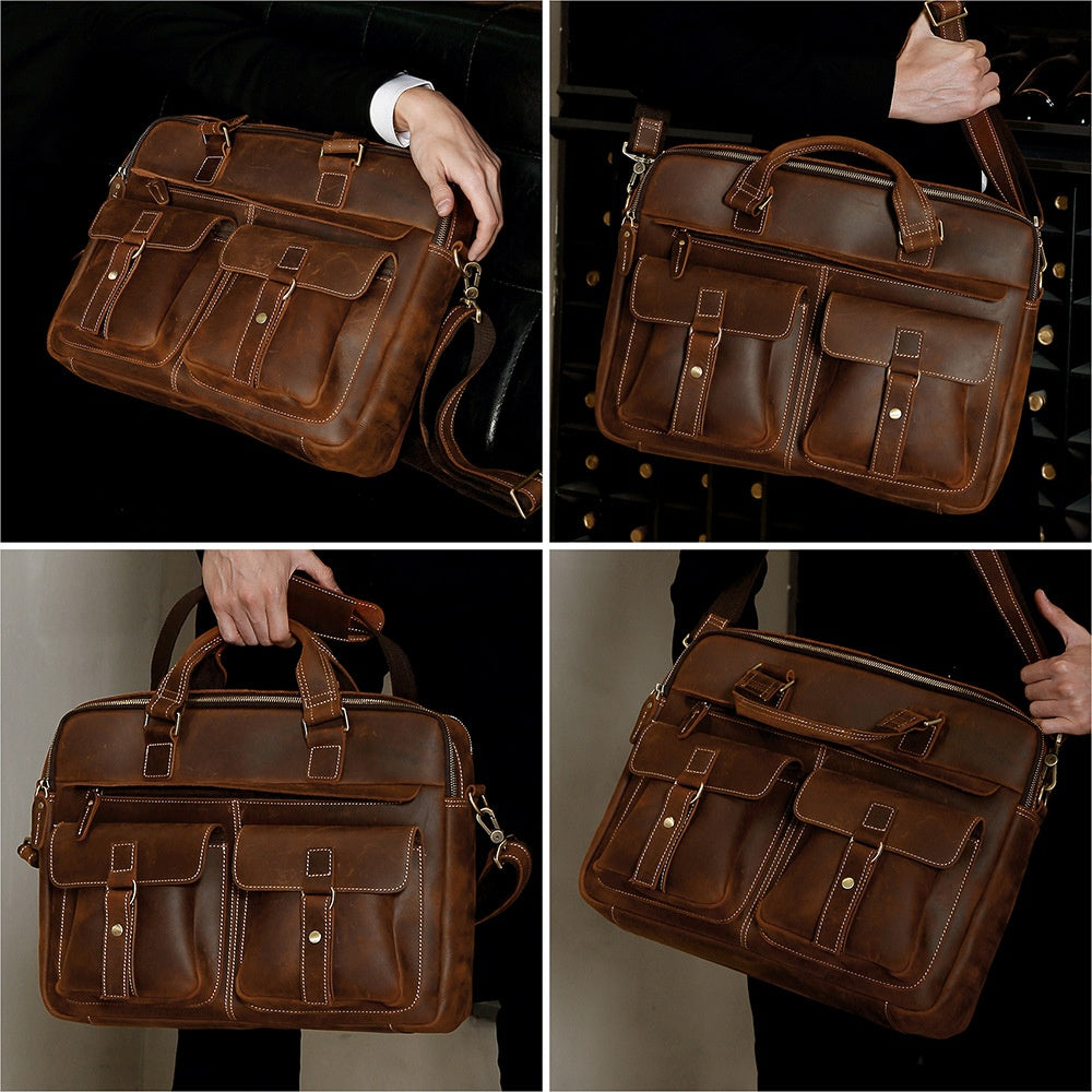 New Vintage Cowhide Men's Handbag Crazy Horse Leather Commuter Computer Bag Genuine Leather High-End Business Briefcase Men's Bag Secondary image