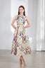 Floral Sleeveless Boatneck Flared A Line Midi Dress