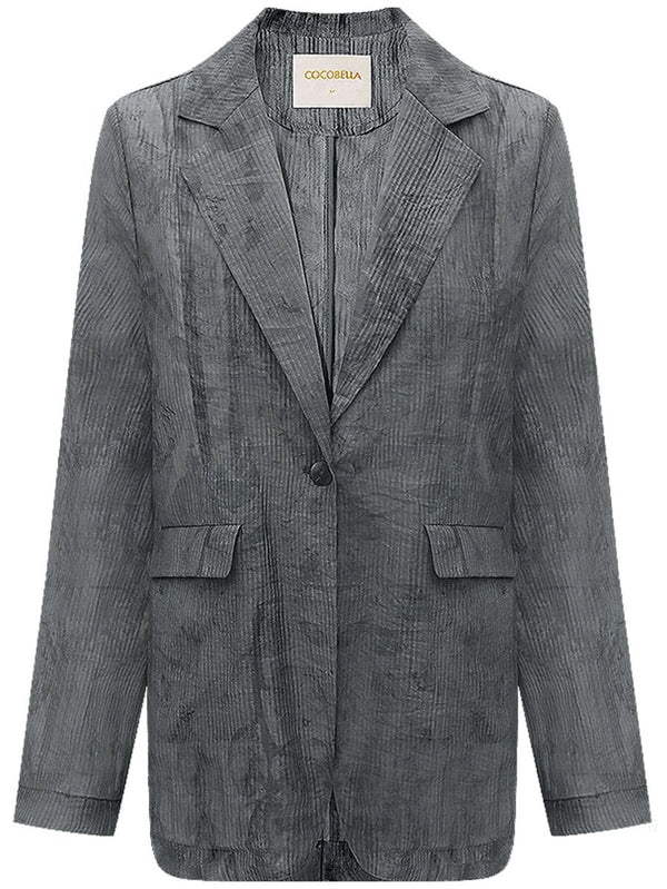 Ink-Washed Draped Striped Blazer