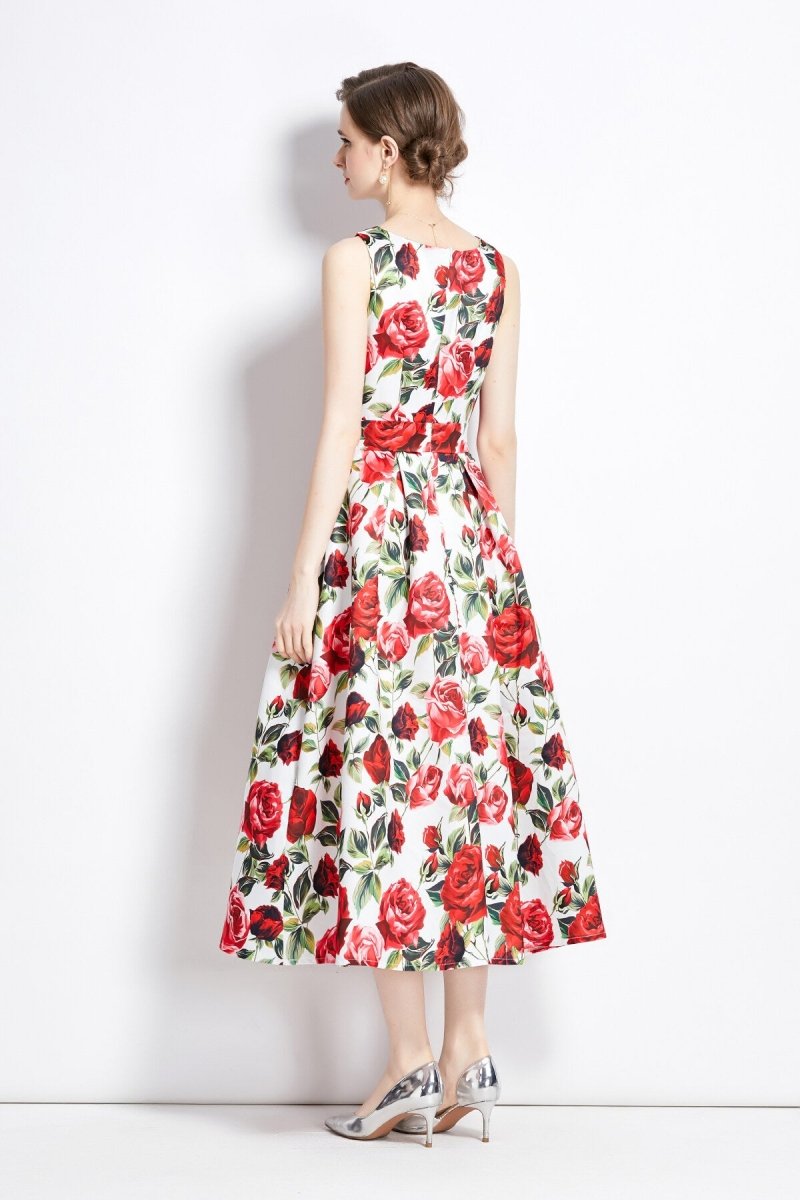 Sleeveless Form Fitting Floral A Line Dress Main image