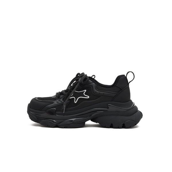Women's Black Retro Platform Sneakers – Star Detail