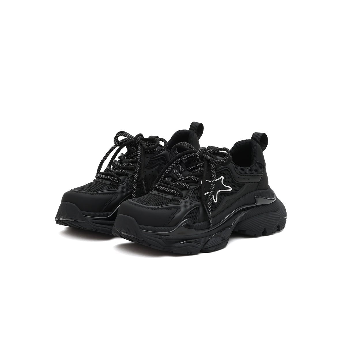 Women's Black Retro Platform Sneakers – Star Detail Main image