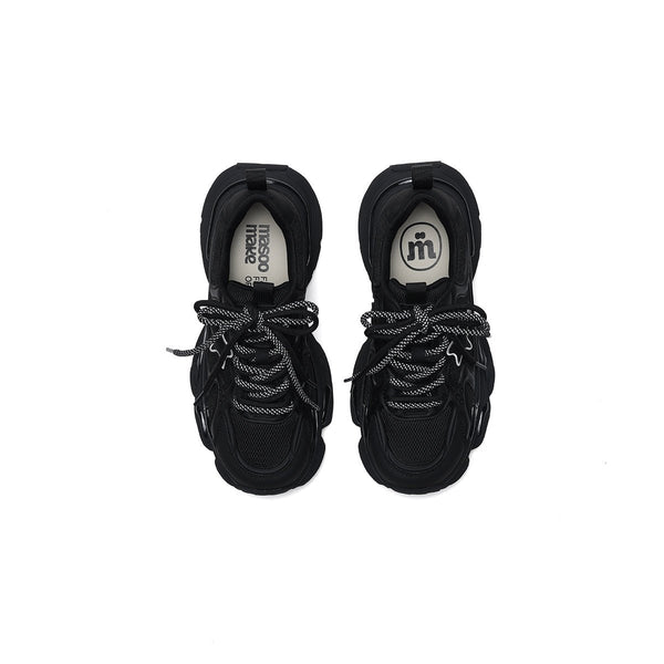 Women's Black Retro Platform Sneakers – Star Detail
